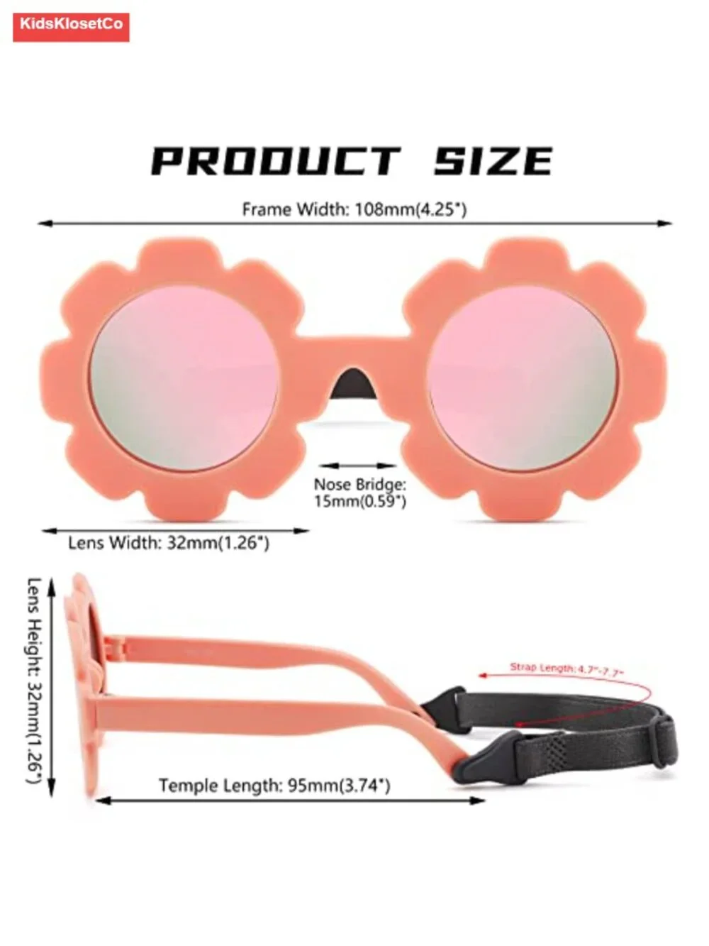 Flexible Baby Polarized Flower Sunglasses with Strap Bendable Frame Infant